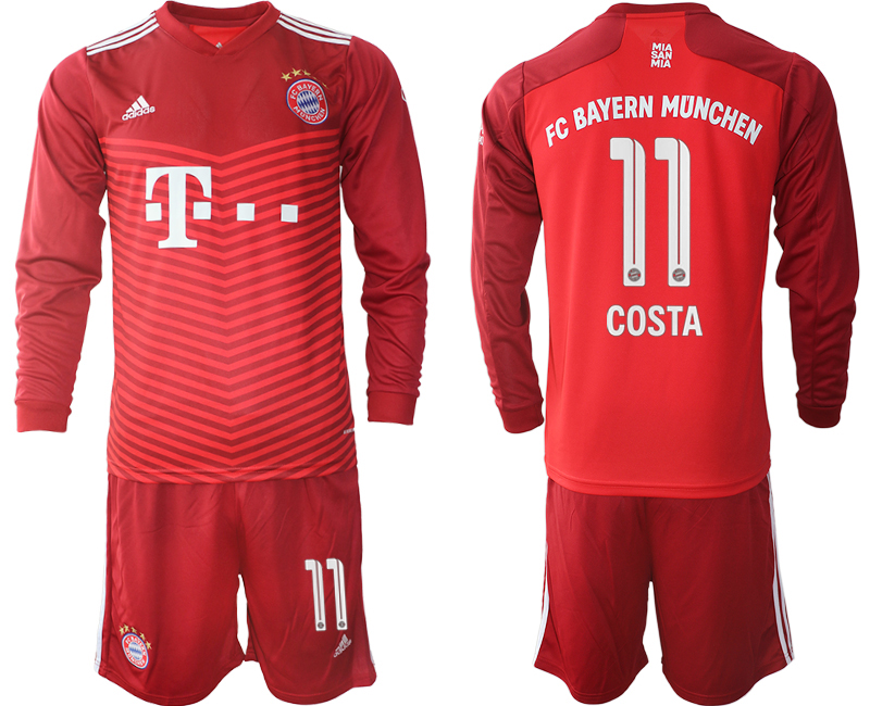 Men 2021-2022 Club Bayern Munich home red Long Sleeve #11 Soccer Jersey->barcelona jersey->Soccer Club Jersey